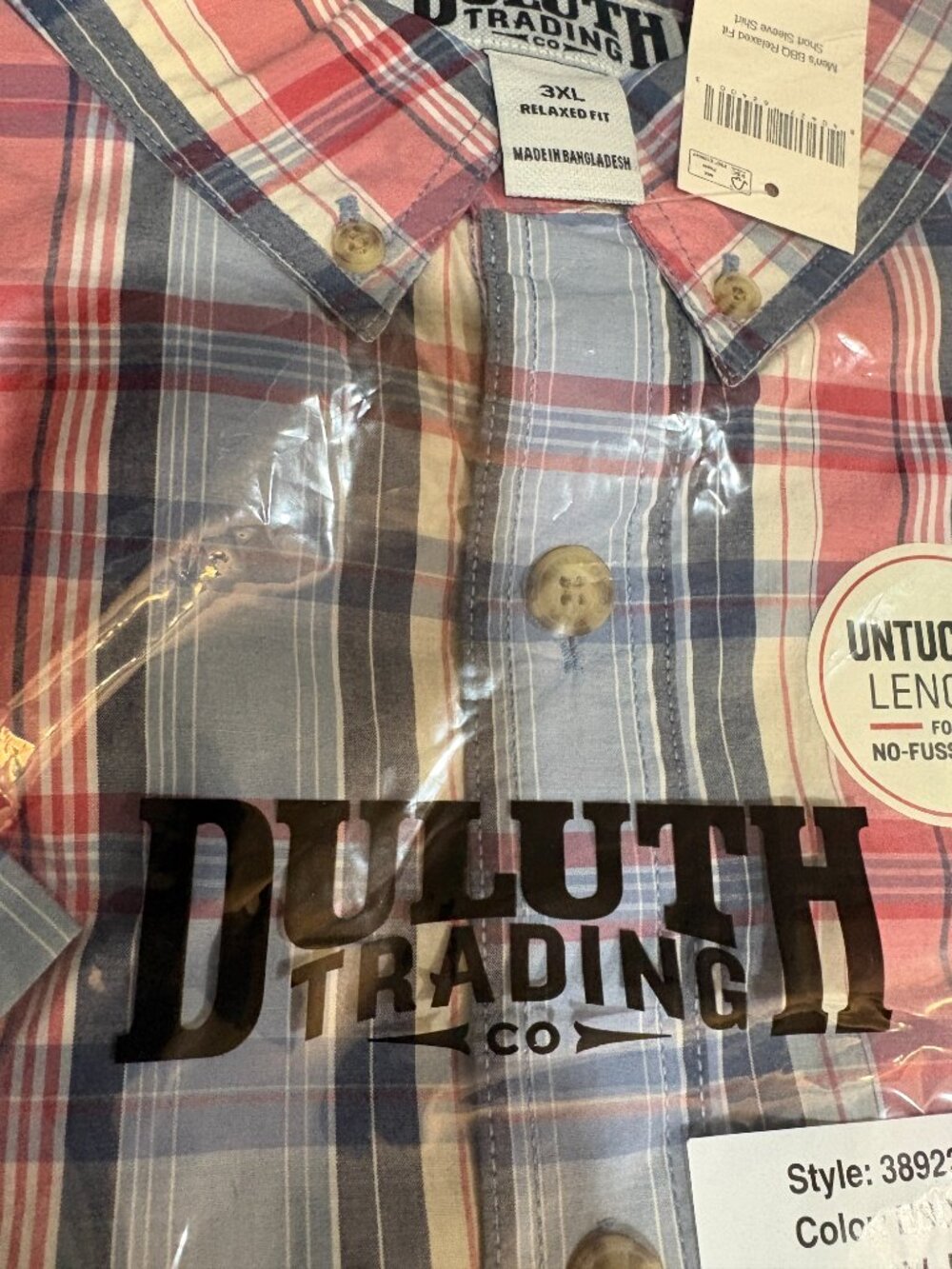 Duluth Trading Co. Men's BBQ Relaxed Fit S/S Dress Shirt sz 3XL Plaid NWT NEW - Picture 2 of 3